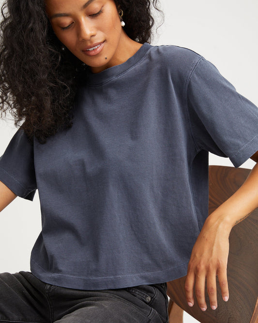 Womens Relaxed Crop Tee - Pigment Dye Jersey - Blue Steel
