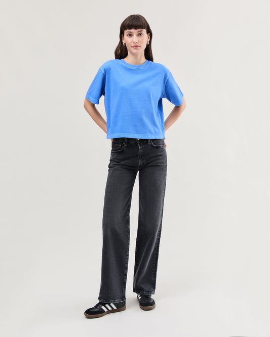 Womens Relaxed Crop Tee - Pigment Dye Jersey - Pop Blue