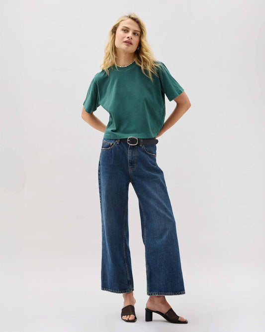 Womens Relaxed Crop Tee - Pigment Dye Jersey - Rainforest