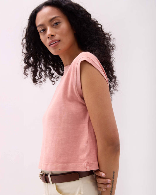 Womens Relaxed Muscle Tee - Pigment Dye Jersey - Pink Sands
