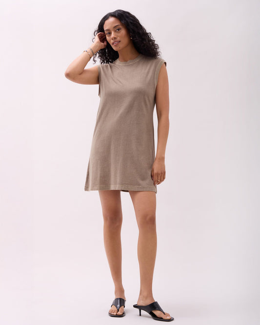 Womens Relaxed Muscle Dress - Pigment Dye Jersey - Warm Grey