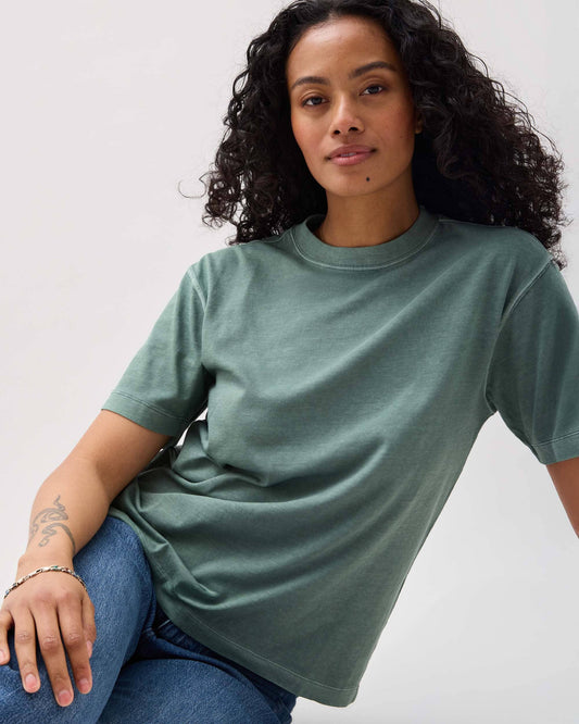 Womens Relaxed Everyday Tee - Pigment Dye Jersey - Sage Leaf