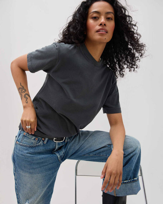Womens Relaxed Everyday Tee - Pigment Dye Jersey - Stretch Limo