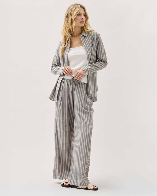 Womens Palermo Pant - Poly Seer Sucker Stripe - Black Stripe