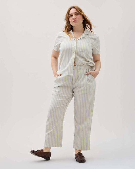 Womens Palermo Street Pant - Poly Seer Sucker Stripe - Vanilla Blue Stripe