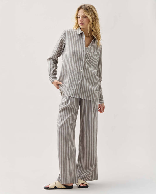 Womens Palermo Button Up - Poly Seer Sucker Stripe - Black Stripe