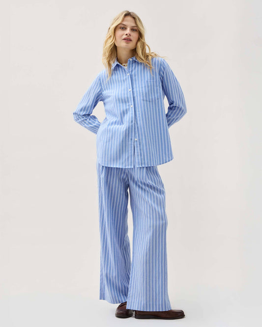 Womens Palermo Button Up - Poly Seer Sucker Stripe - Oxford Blue Stripe
