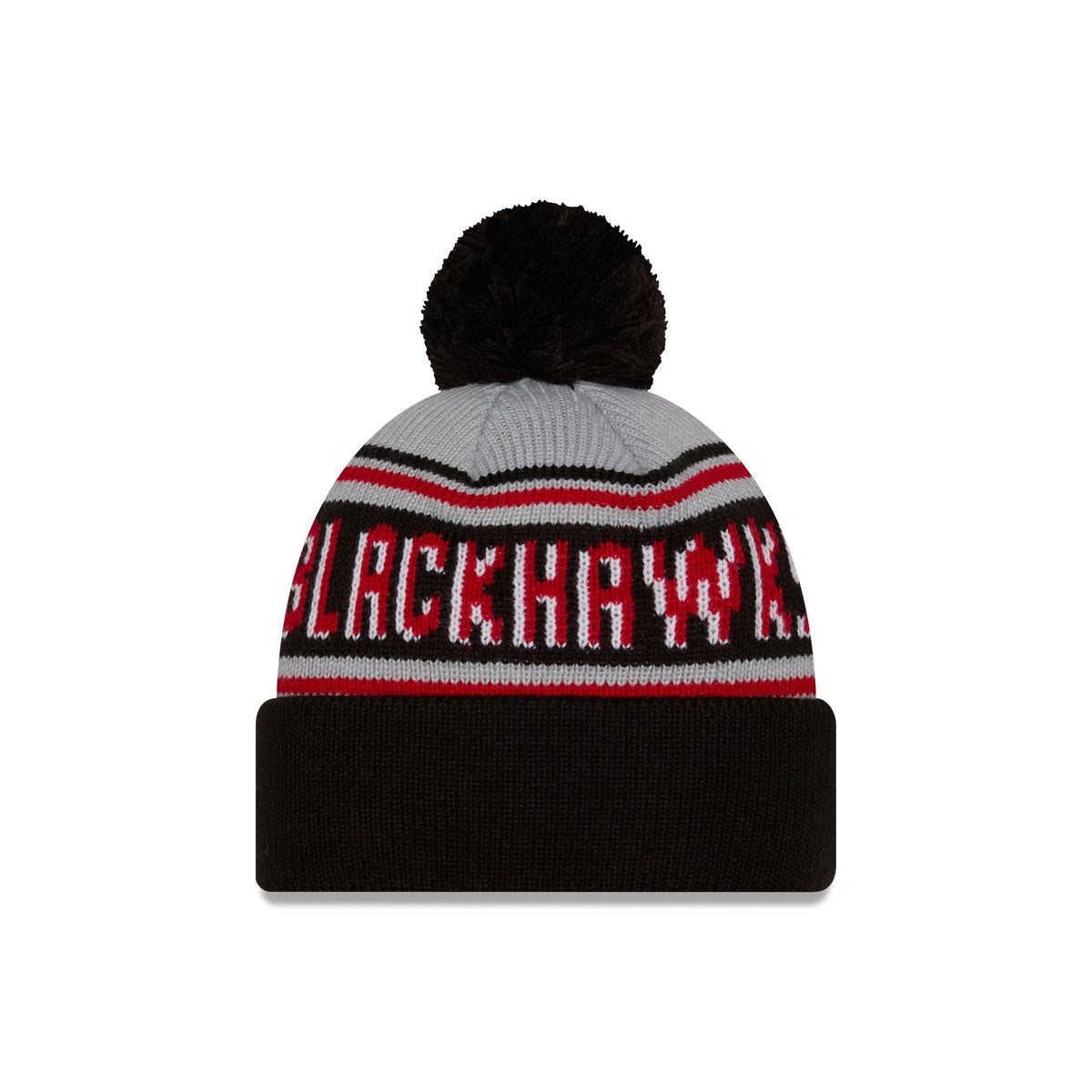 Chicago Blackhawks Stripe Wordmark Pom Knit Hat