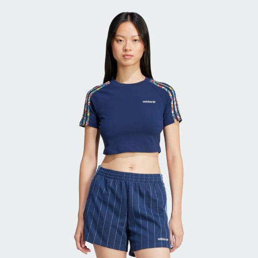 Adidas Women's 3-Stripes Infill Baby Tee Apparel - Night Indigo / Multicolor