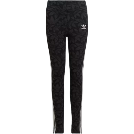 Adidas Kids' High Waisted Allover Print Leggings - Carbon / Black / White