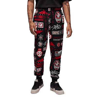 Nike Men's Jordan Essentials Printed Fleece Pants Apparel - Black / Varsity Red