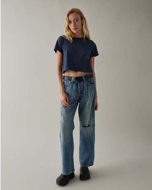 Womens Pima Boxy Crop Tee - Pima Cotton Jersey - Blue Nights