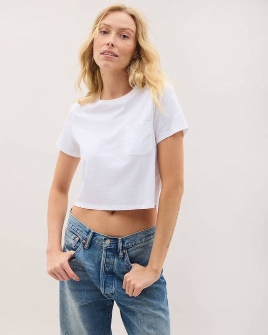 Womens Pima Boxy Crop Tee - Pima Cotton Jersey - White