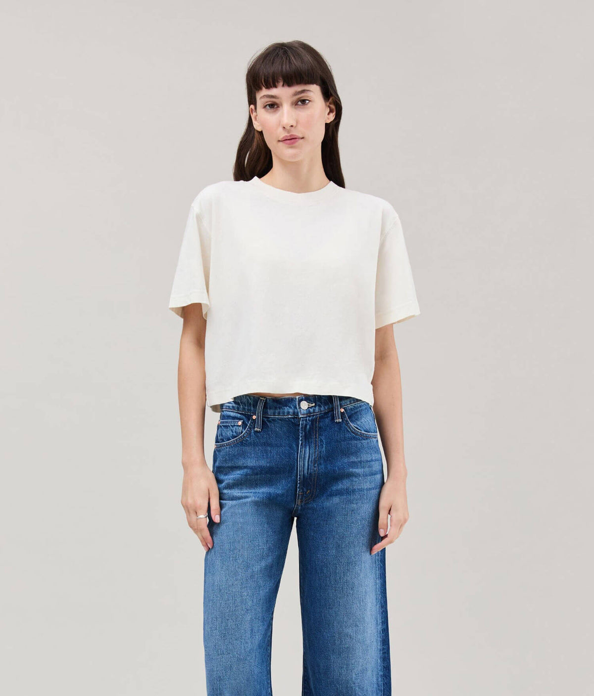 Womens Relaxed Crop Tee - Pigment Dye Jersey - Bone