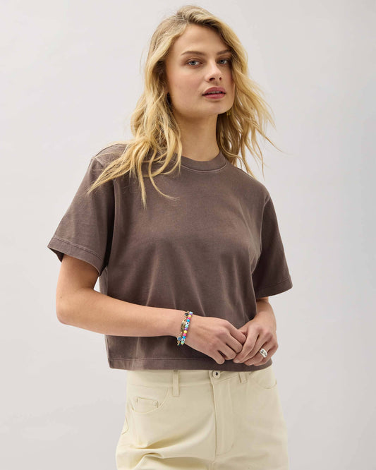 Womens Relaxed Crop Tee - Pigment Dye Jersey - Mole