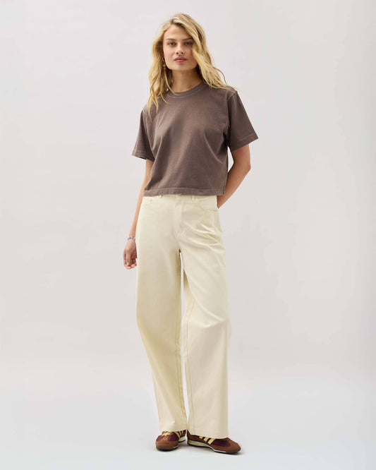 Womens Relaxed Crop Tee - Pigment Dye Jersey - Mole