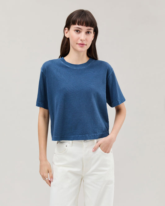 Womens Relaxed Crop Tee - Pigment Dye Jersey - Moonlit Ocean