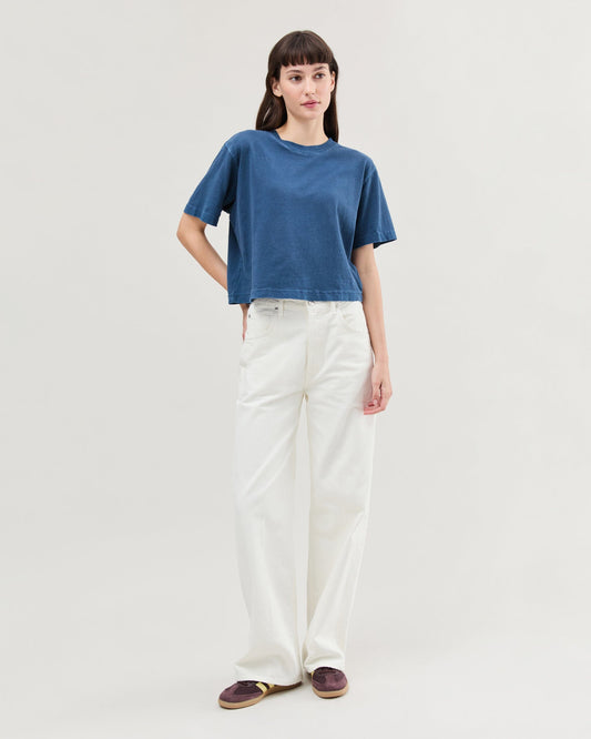 Womens Relaxed Crop Tee - Pigment Dye Jersey - Moonlit Ocean