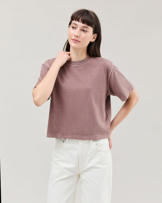 Womens Relaxed Crop Tee - Pigment Dye Jersey - Plum Smoke