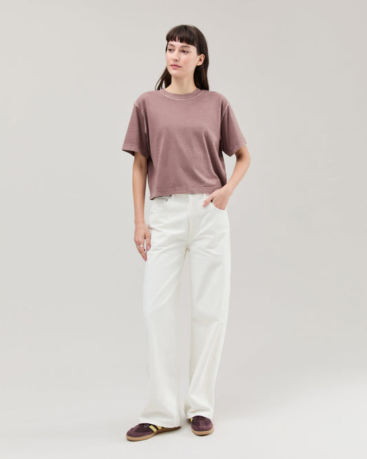 Womens Relaxed Crop Tee - Pigment Dye Jersey - Plum Smoke