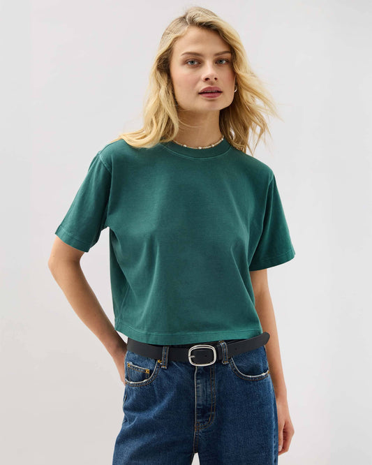 Womens Relaxed Crop Tee - Pigment Dye Jersey - Rainforest