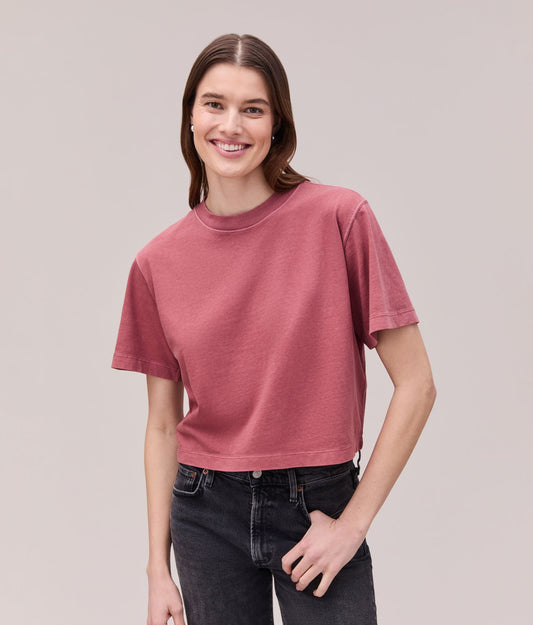 Womens Relaxed Crop Tee - Pigment Dye Jersey - Marsala