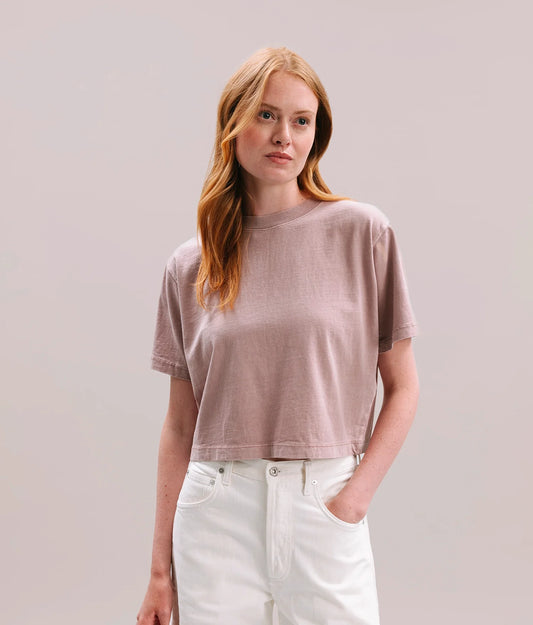 Womens Relaxed Crop Tee - Pigment Dye Jersey - Soft Mauve