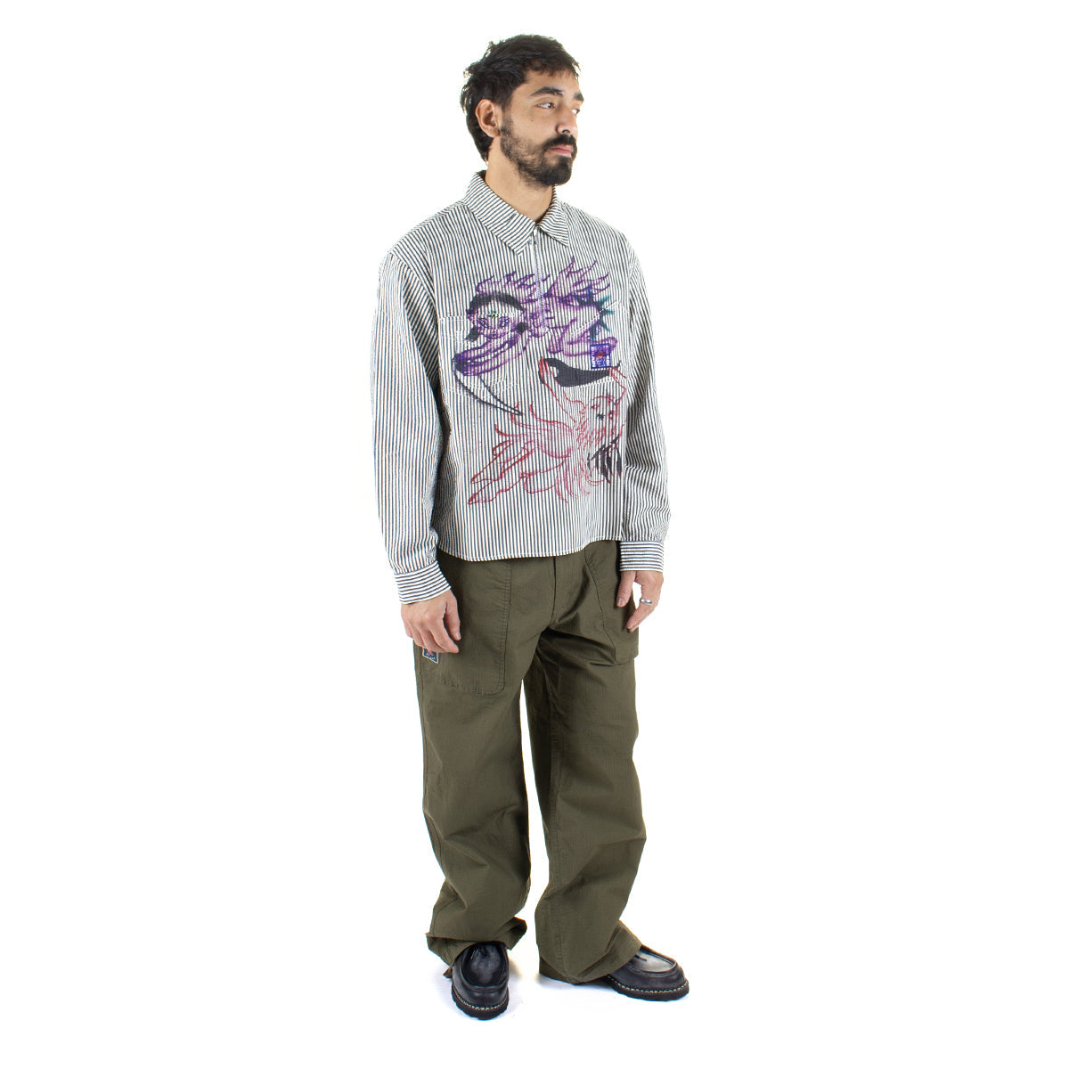 Angel Striped Half-Zip Work Shirt