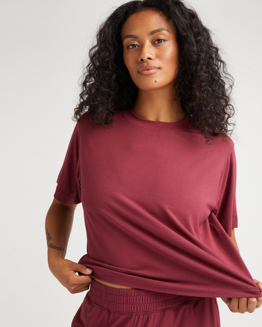 Womens Night Knit Tee - Rayon Jersey - Ruby Port