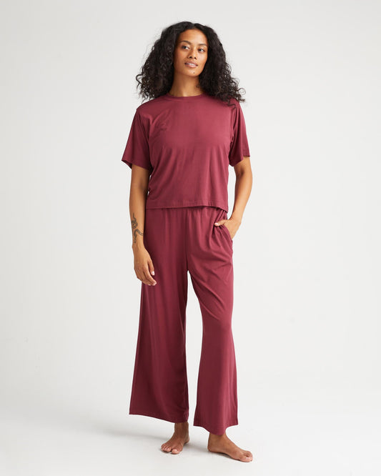 Womens Night Knit Tee - Rayon Jersey - Ruby Port