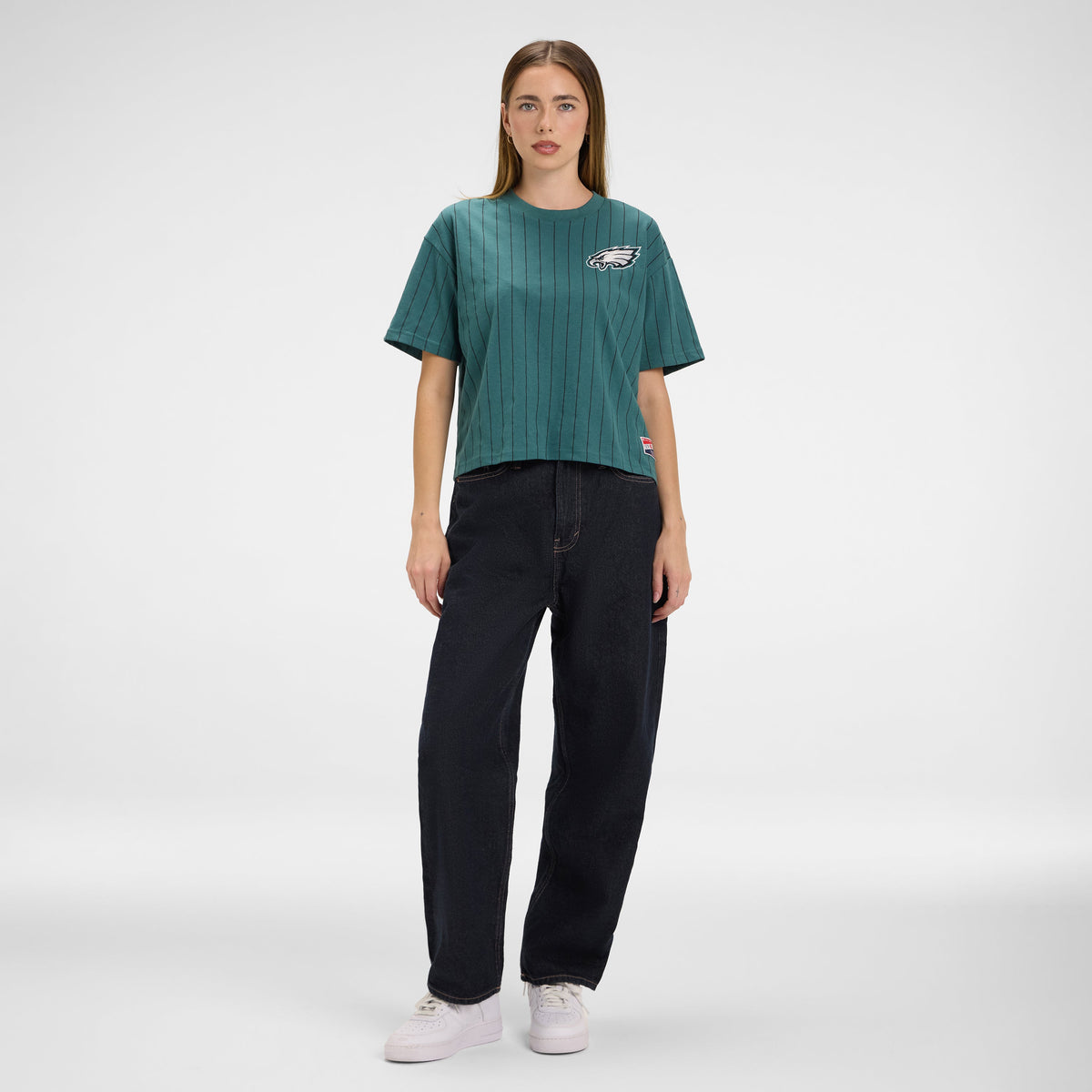 Atlanta Braves Throwback Women's Cropped Pinstripe T-Shirt