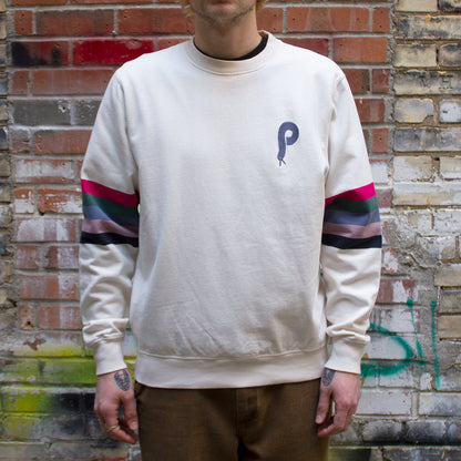 Bird Face Font Sleeve Stripes Sweatshirt