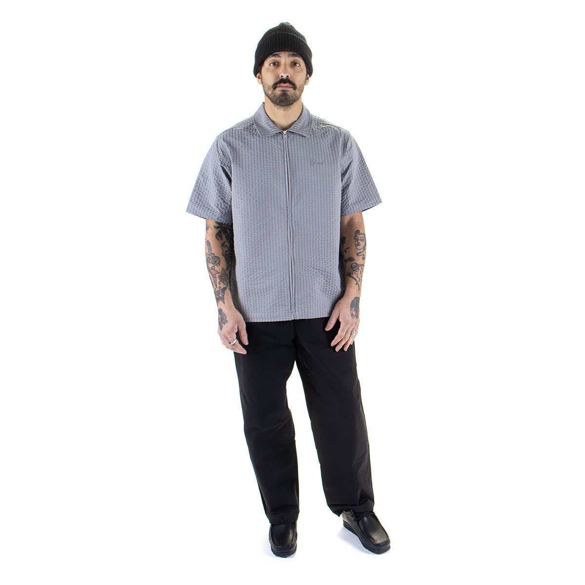 Seersucker S/S Zip-Up Shirt