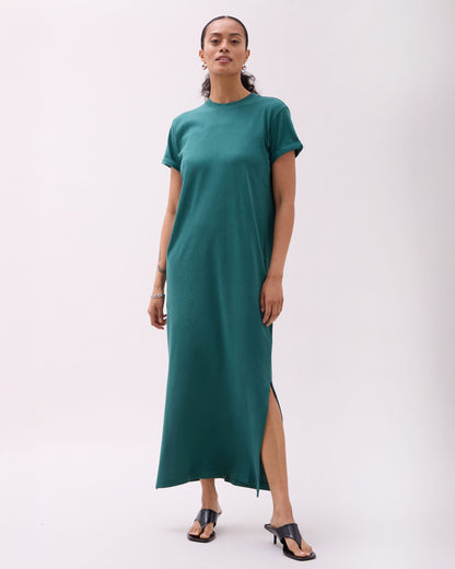 Womens Relaxed Tee Maxi Dress - Pigment Dye Jersey - Rainforest