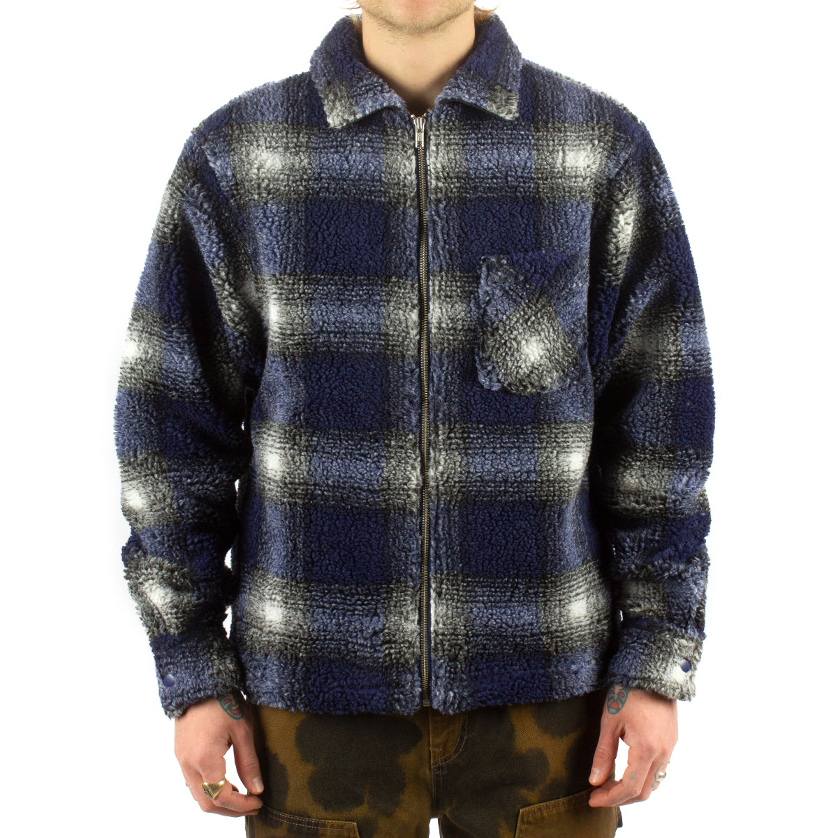 Shadow Plaid Sherpa Zip Shirt
