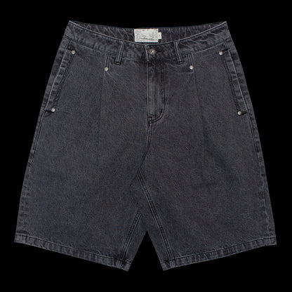 Pleated Denim Shorts