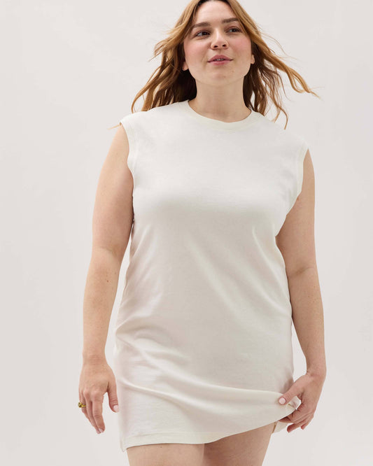 Womens Relaxed Muscle Dress - Pigment Dye Jersey - Bone
