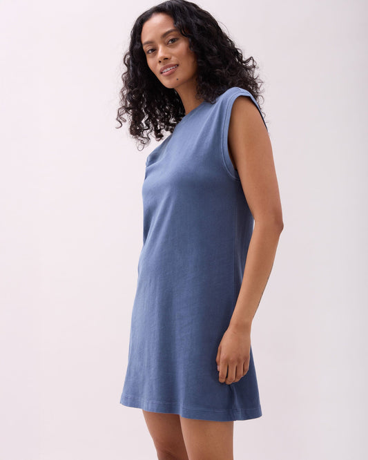 Womens Relaxed Muscle Dress - Pigment Dye Jersey - Vintage Indigo