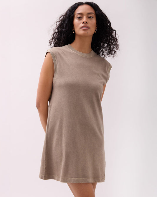 Womens Relaxed Muscle Dress - Pigment Dye Jersey - Warm Grey