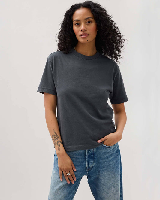 Womens Relaxed Everyday Tee - Pigment Dye Jersey - Stretch Limo