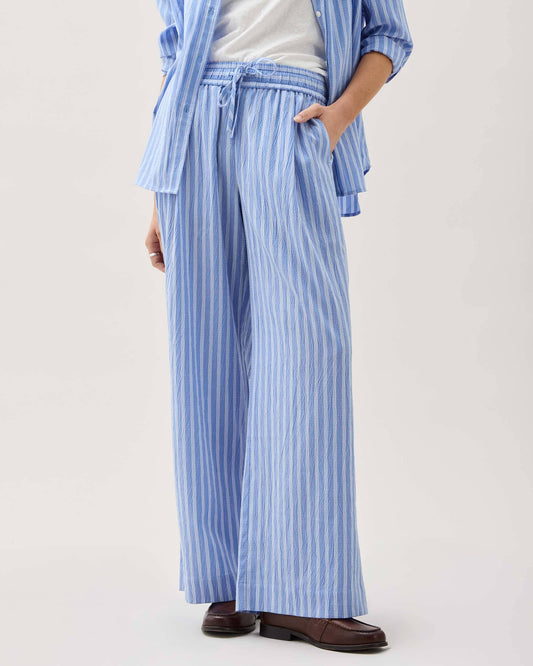 Womens Palermo Pant - Poly Seer Sucker Stripe - Oxford Blue Stripe