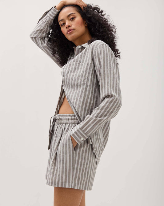 Womens Palermo Short - Poly Seer Sucker Stripe - Black / White Stripe