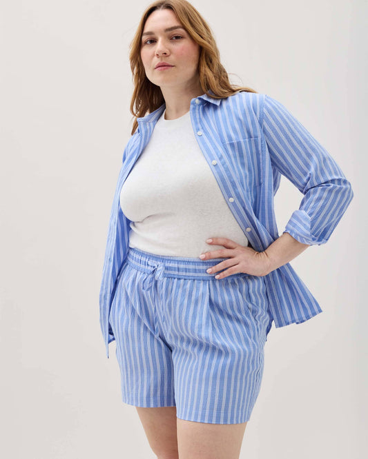 Womens Palermo Short - Poly Seer Sucker Stripe - Blue Stripe