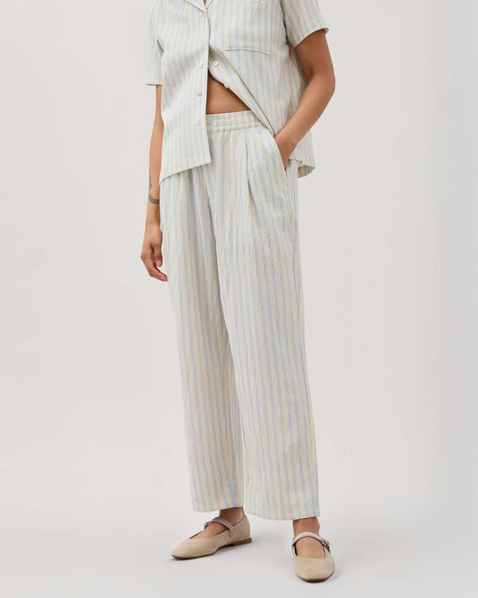 Womens Palermo Street Pant - Poly Seer Sucker Stripe - Vanilla Blue Stripe