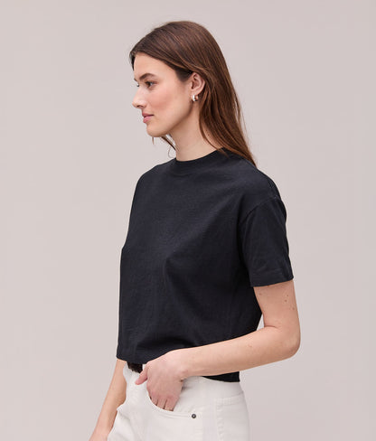 Womens Vintage Jersey Oversized Crop - Recycled Cotton Jersey - Black