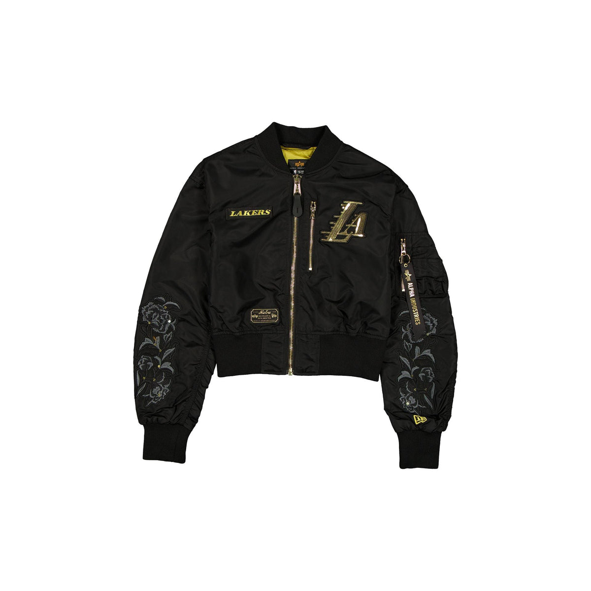 Alpha Industries x Los Angeles Lakers Black and Gold Women's Cropped L-2B Bomber Jacket