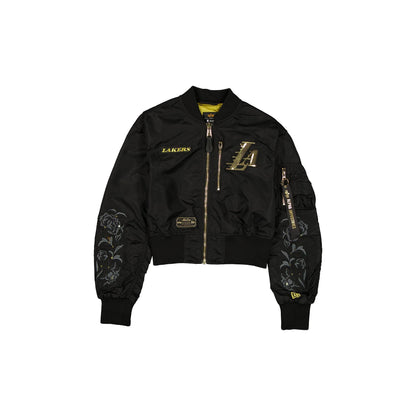Alpha Industries x Los Angeles Lakers Black and Gold Women's Cropped L-2B Bomber Jacket