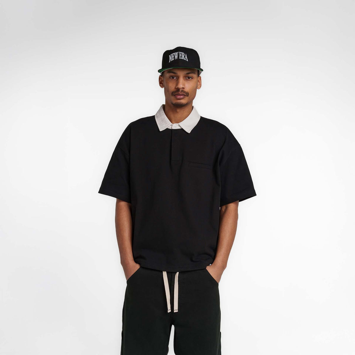 New Era Branded Alden Black Rugby Shirt