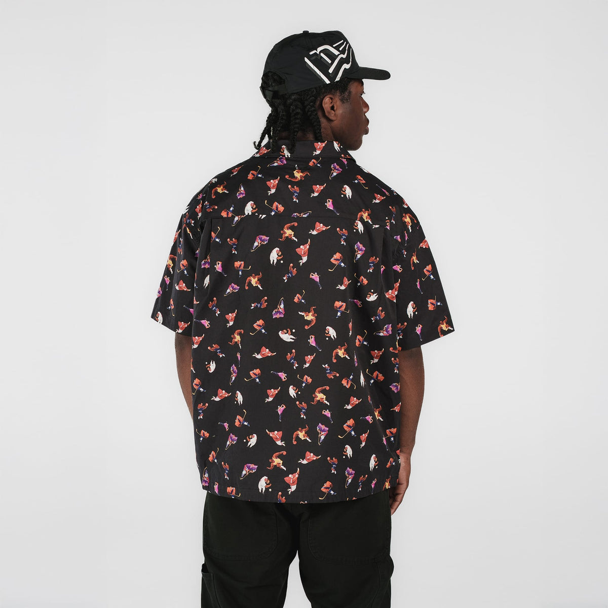 New Era Branded Resort Black Open Collared Shirt