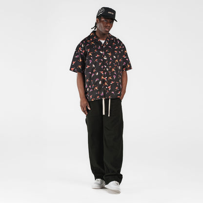 New Era Branded Resort Black Open Collared Shirt